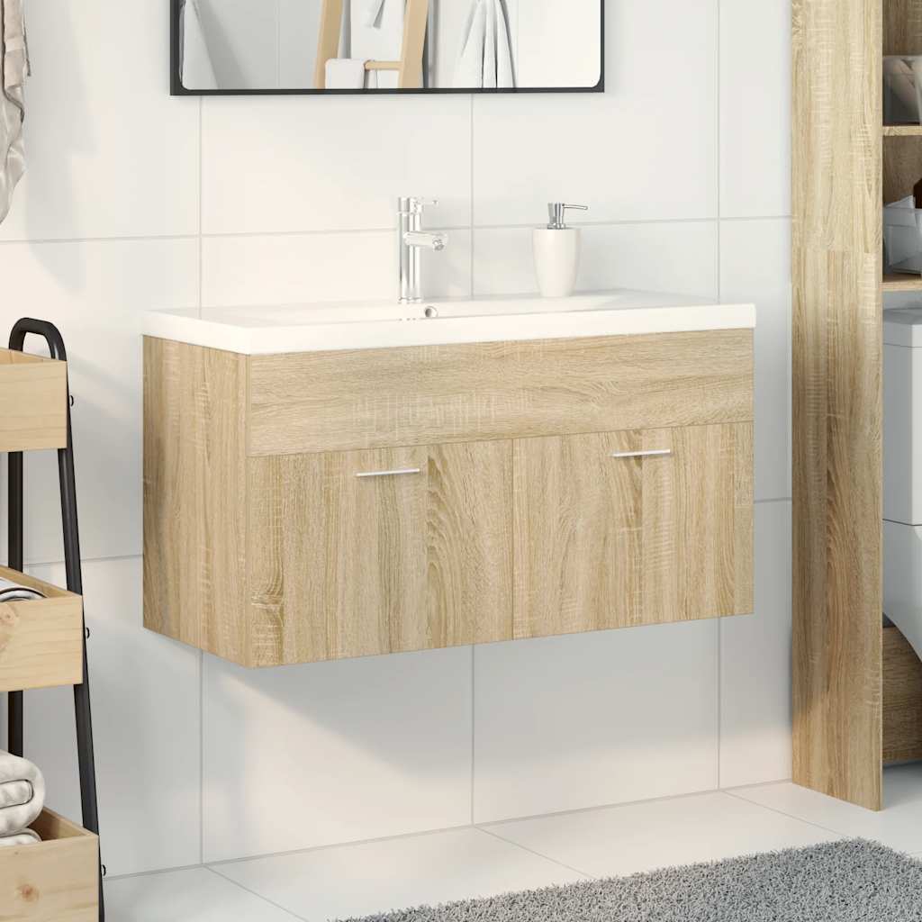 Bathroom Sink Cabinet with Built-in Basin Sonoma Oak